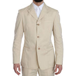 Romeo Gigli Two Piece 3 Button Beige Cotton Solid Suit KOS1441-46