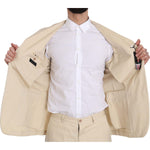 Romeo Gigli Two Piece 3 Button Beige Cotton Solid Suit KOS1441-46