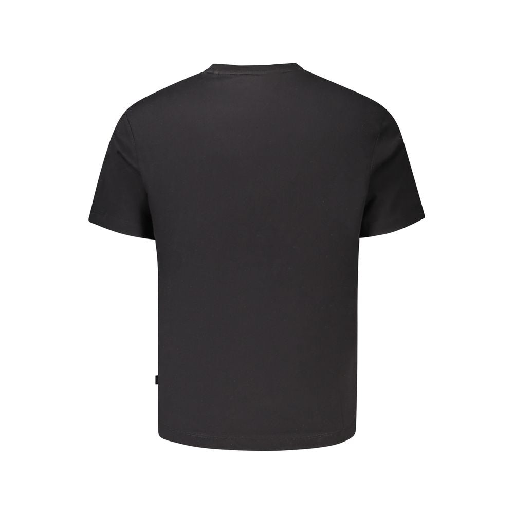 Back view of a Guess Jeans Black Cotton T-Shirt featuring short sleeves, regular fit, and crew neck in organic cotton.