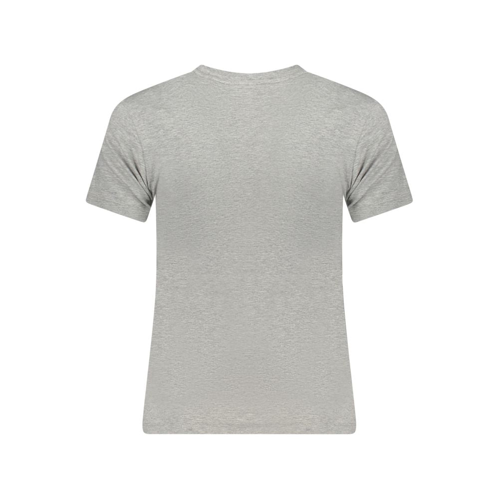 Back view of Guess Jeans Gray Cotton Women T-Shirt showcasing slim fit and short sleeves design.