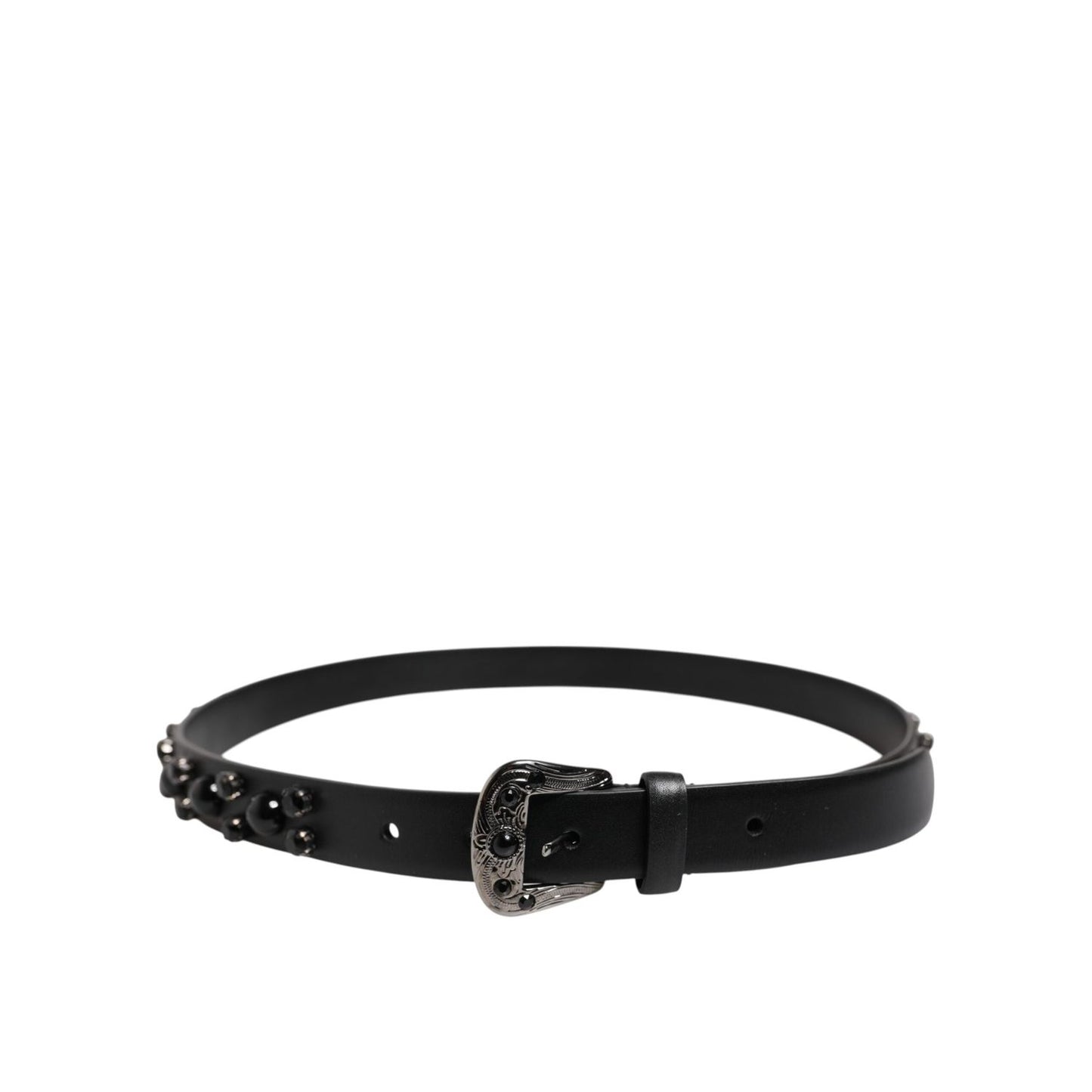 Dolce & Gabbana Black Studded Leather Metal Logo Buckle Belt