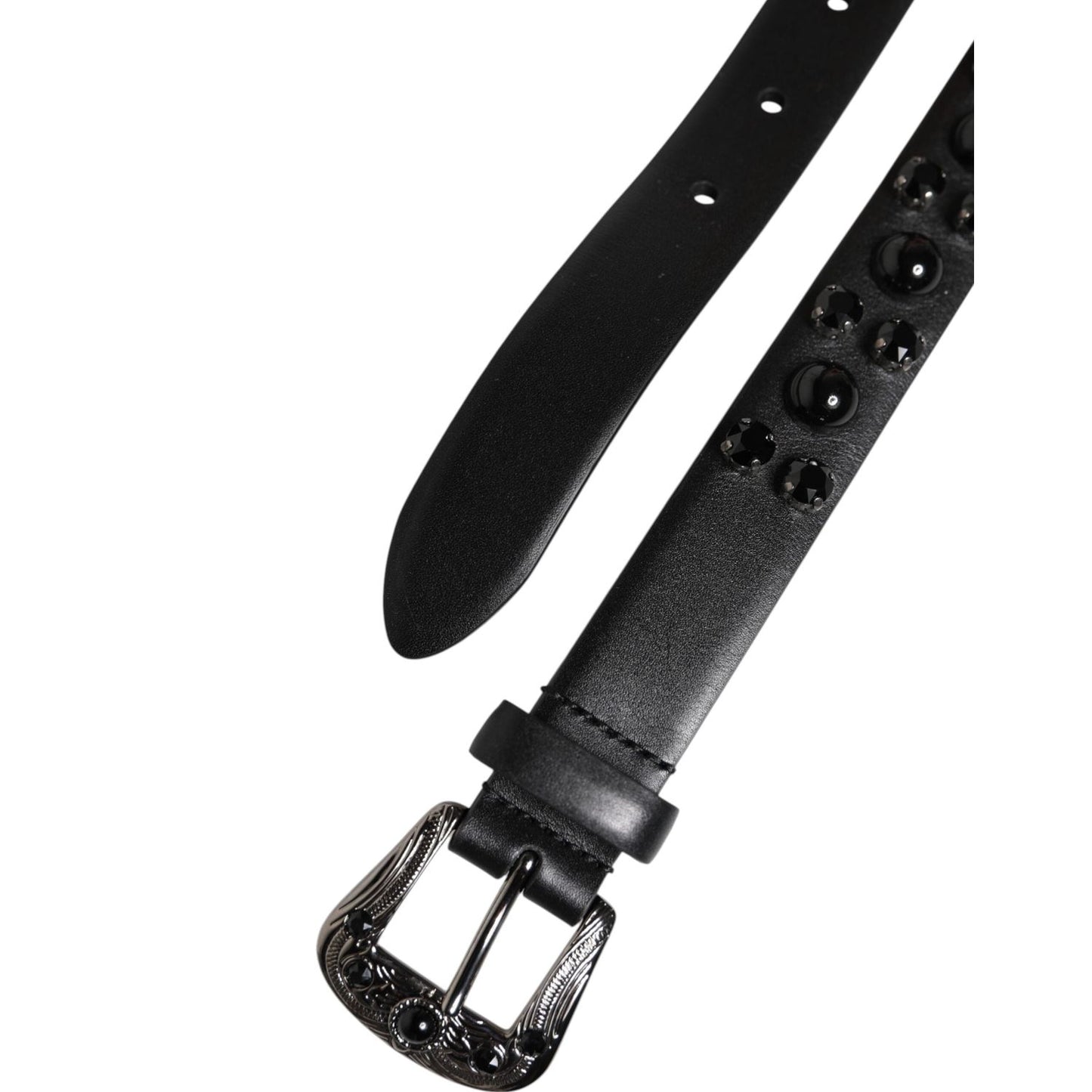 Dolce & Gabbana Black Studded Leather Metal Logo Buckle Belt