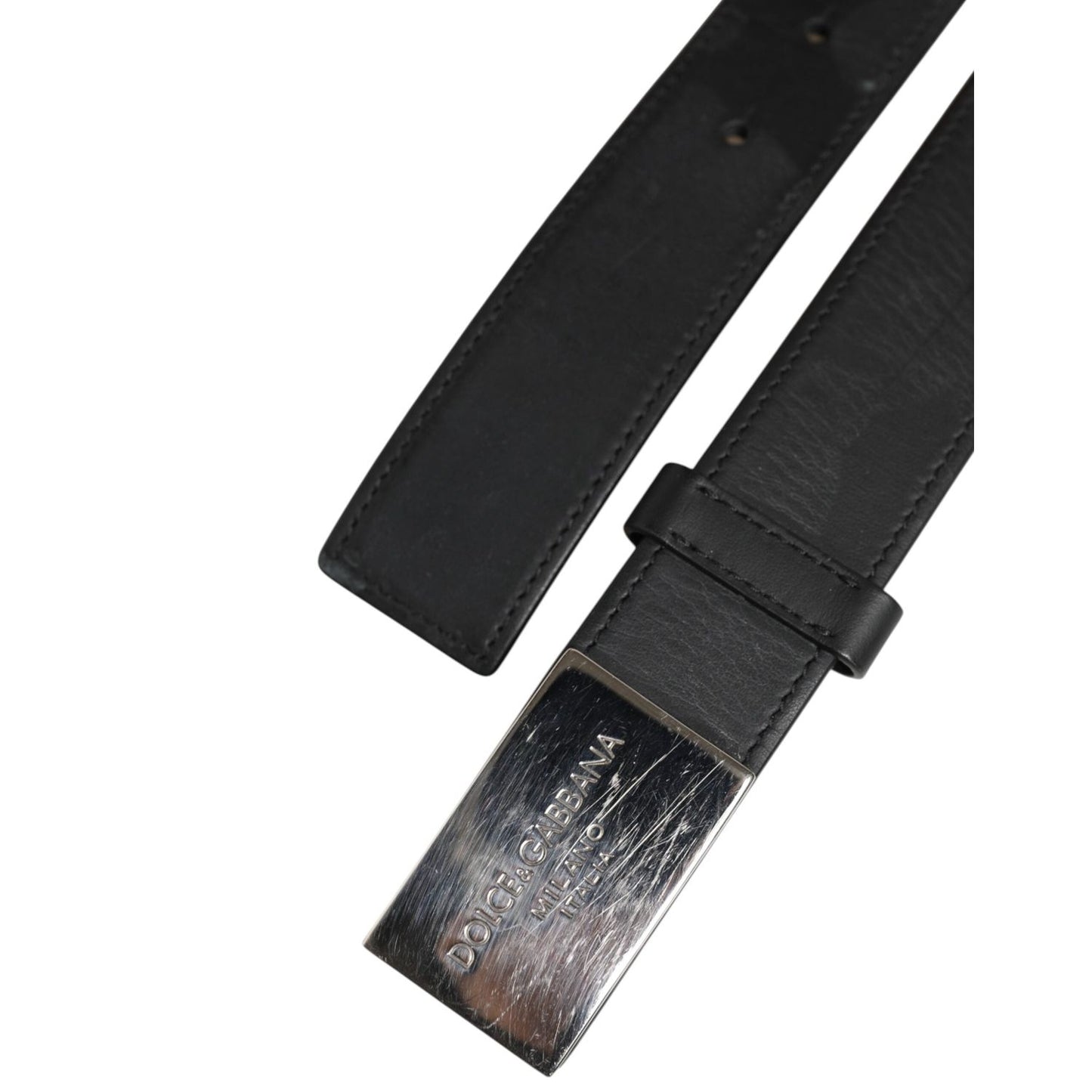 Dolce & Gabbana Black Leather Classic Metal Logo Buckle Belt BEL9490-85