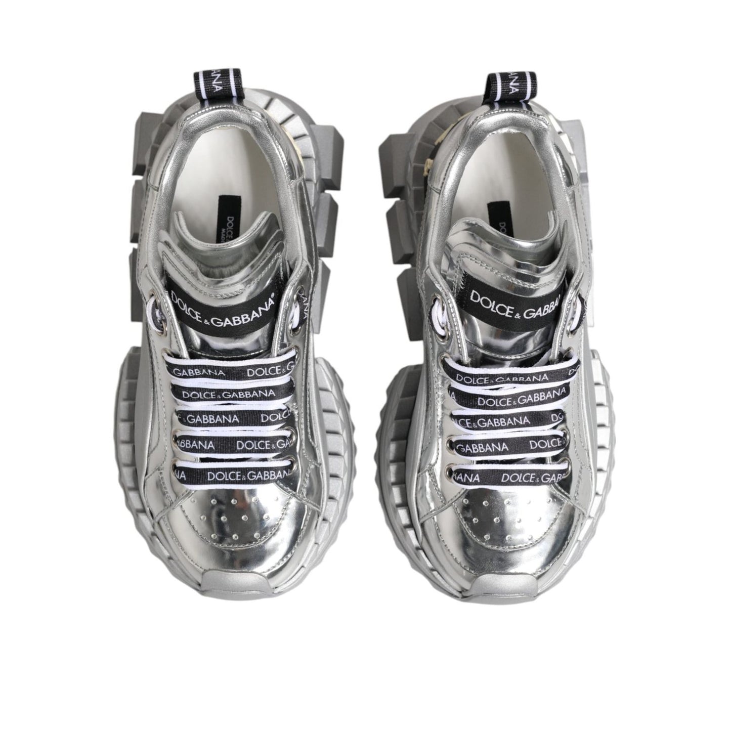 Dolce & Gabbana Silver Leather Super Queen Sneakers Shoes LA12761-35