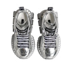 Dolce & Gabbana Silver Leather Super Queen Sneakers Shoes LA12761-35