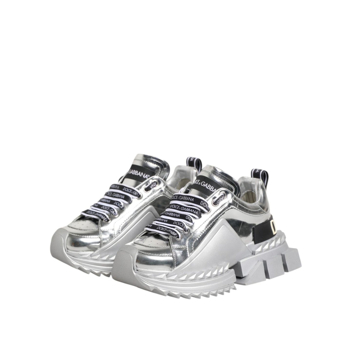 Dolce & Gabbana Silver Leather Super Queen Sneakers Shoes LA12761-35