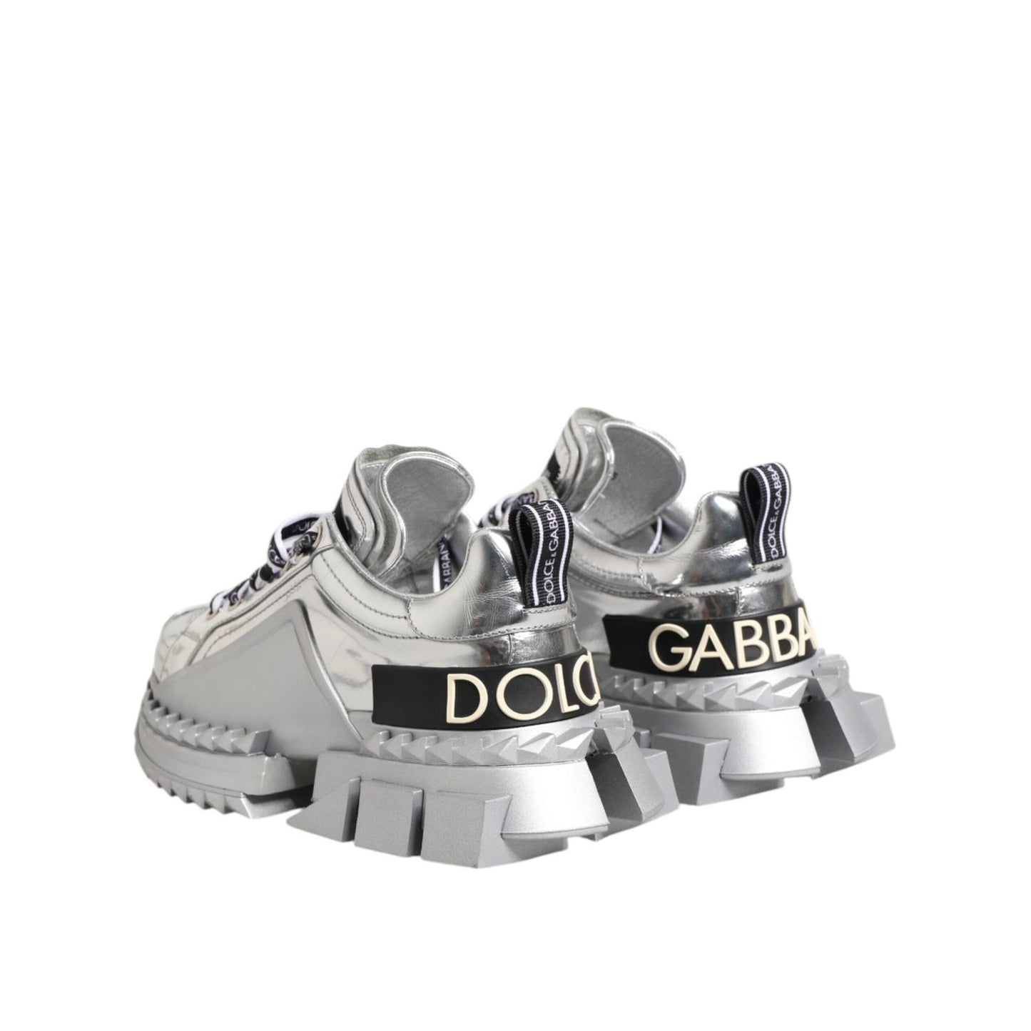 Dolce & Gabbana Silver Leather Super Queen Sneakers Shoes LA12761-35