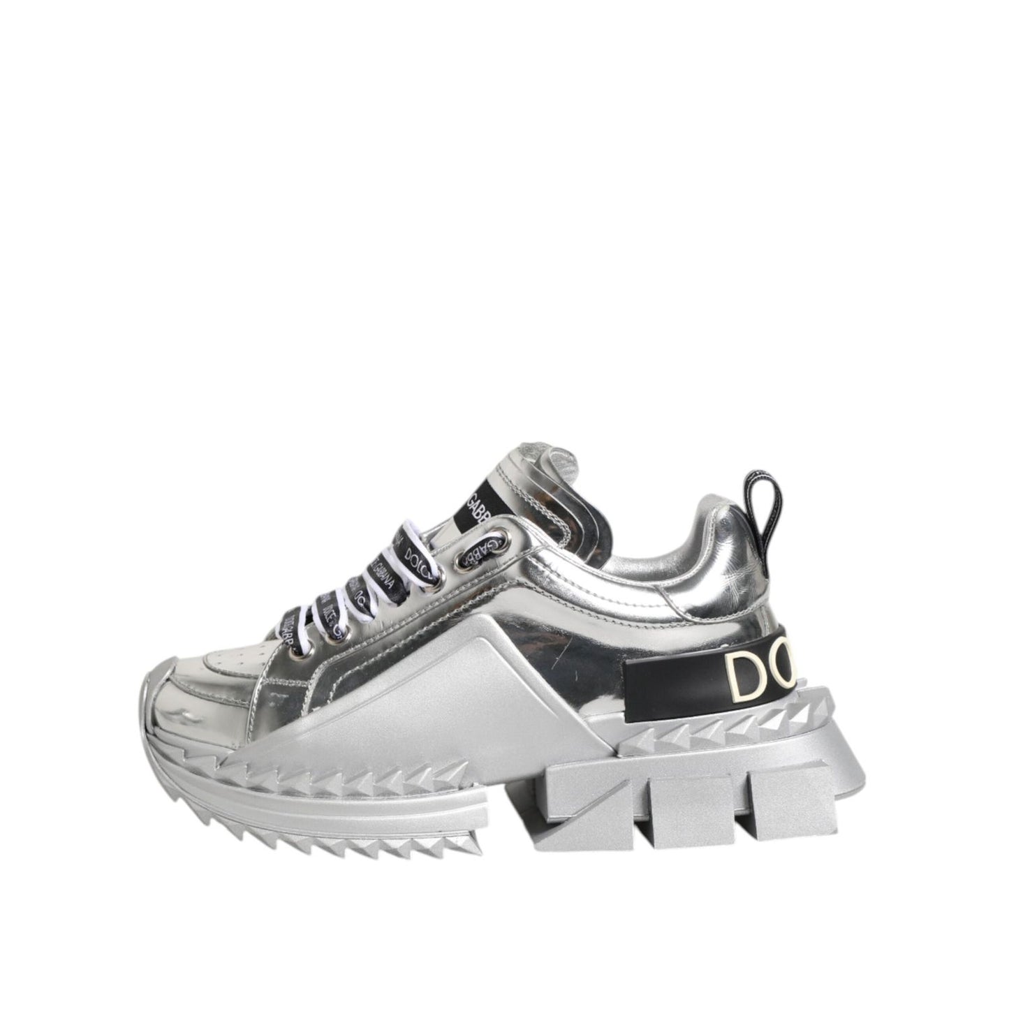 Dolce & Gabbana Silver Leather Super Queen Sneakers Shoes LA12761-35