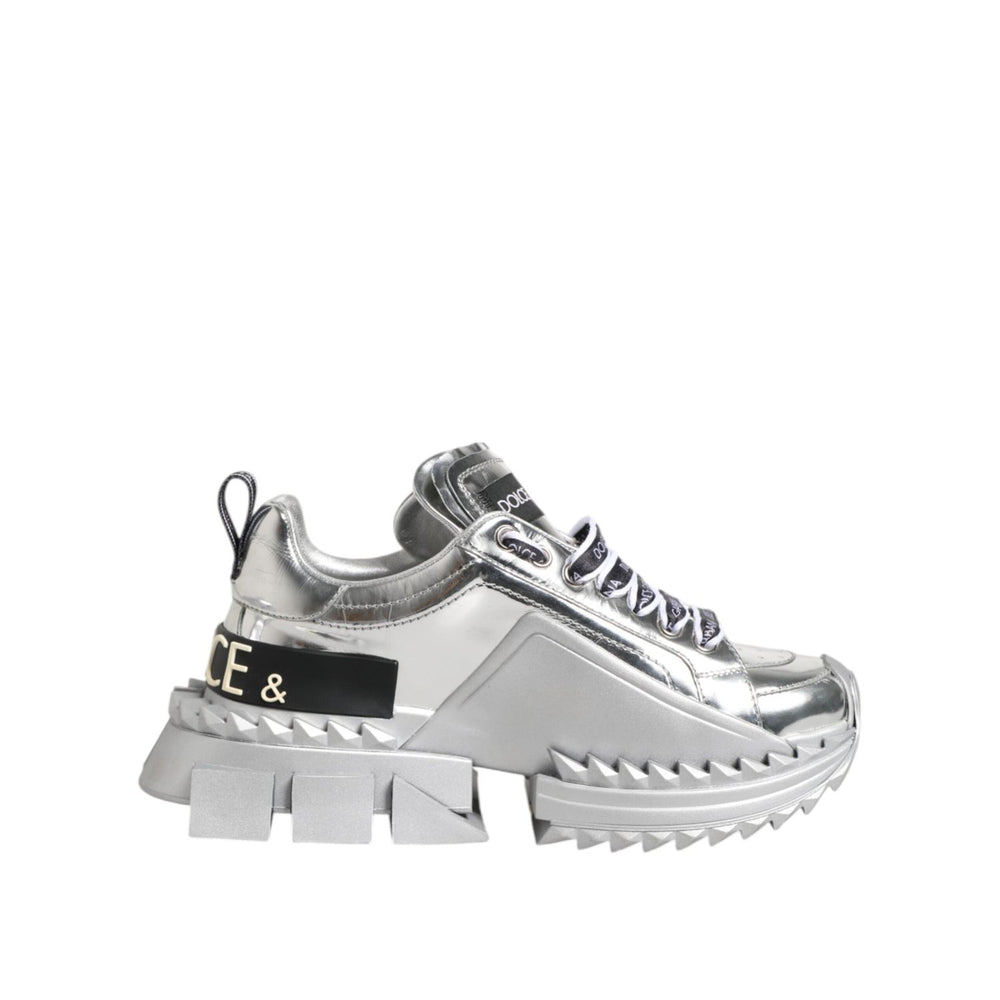 Dolce & Gabbana Silver Leather Super Queen Sneakers Shoes LA12761-35
