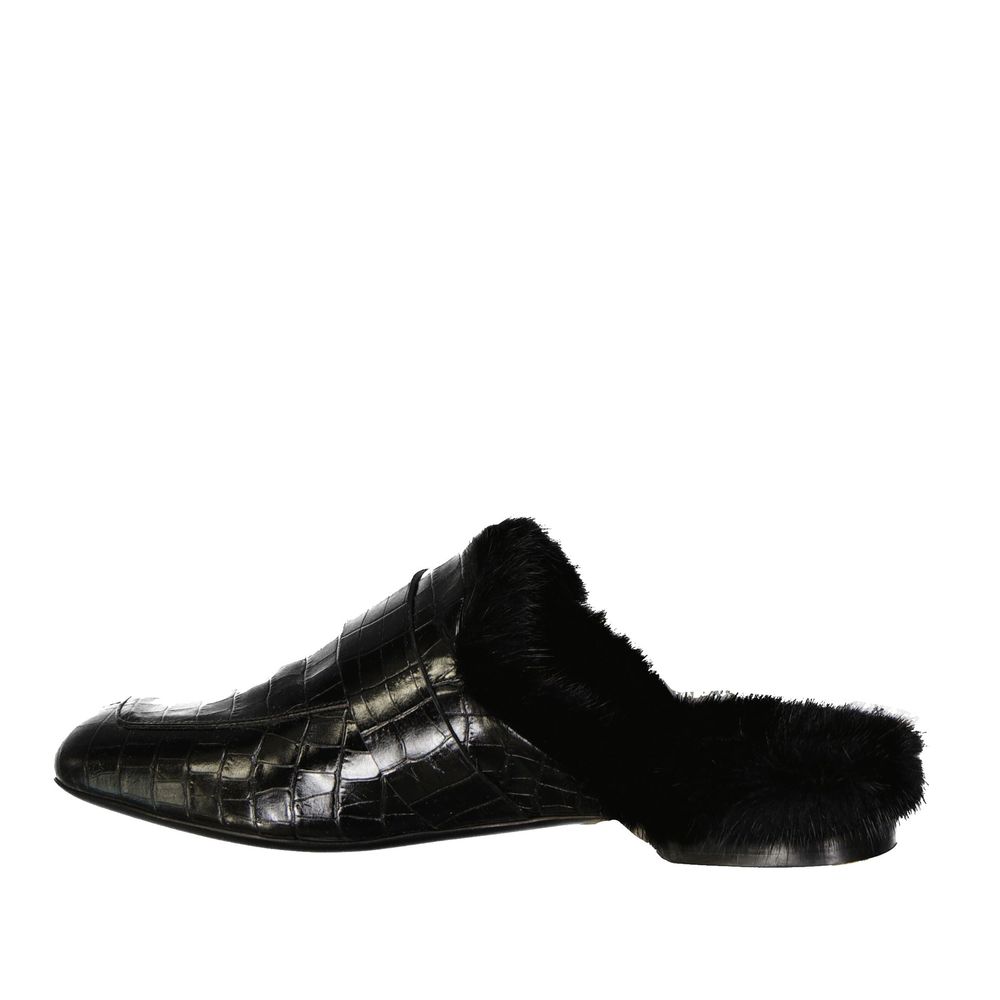 Eleventy Black Calfskin Mules
