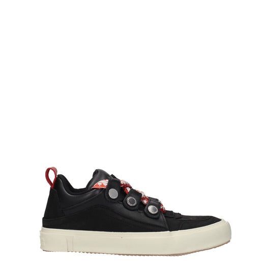 Marcelo Burlon Black Leather Low Top Sneakers with vintage effect and logo details, lace-up closure, and rubber sole.