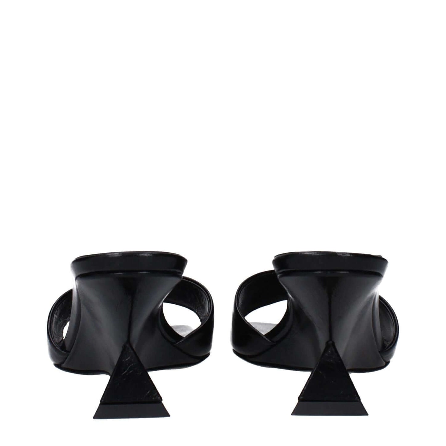 The Attico Black Leather Sandals with vintage and aged effect, rear view showcasing the unique heel design.