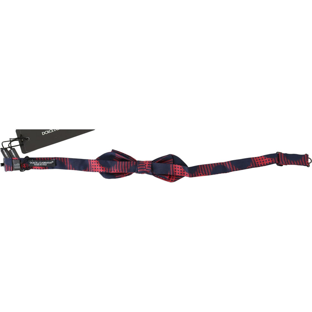 Dolce & Gabbana Red Checkered 100% Silk Adjustable Men Neck Bow Tie Bow Tie