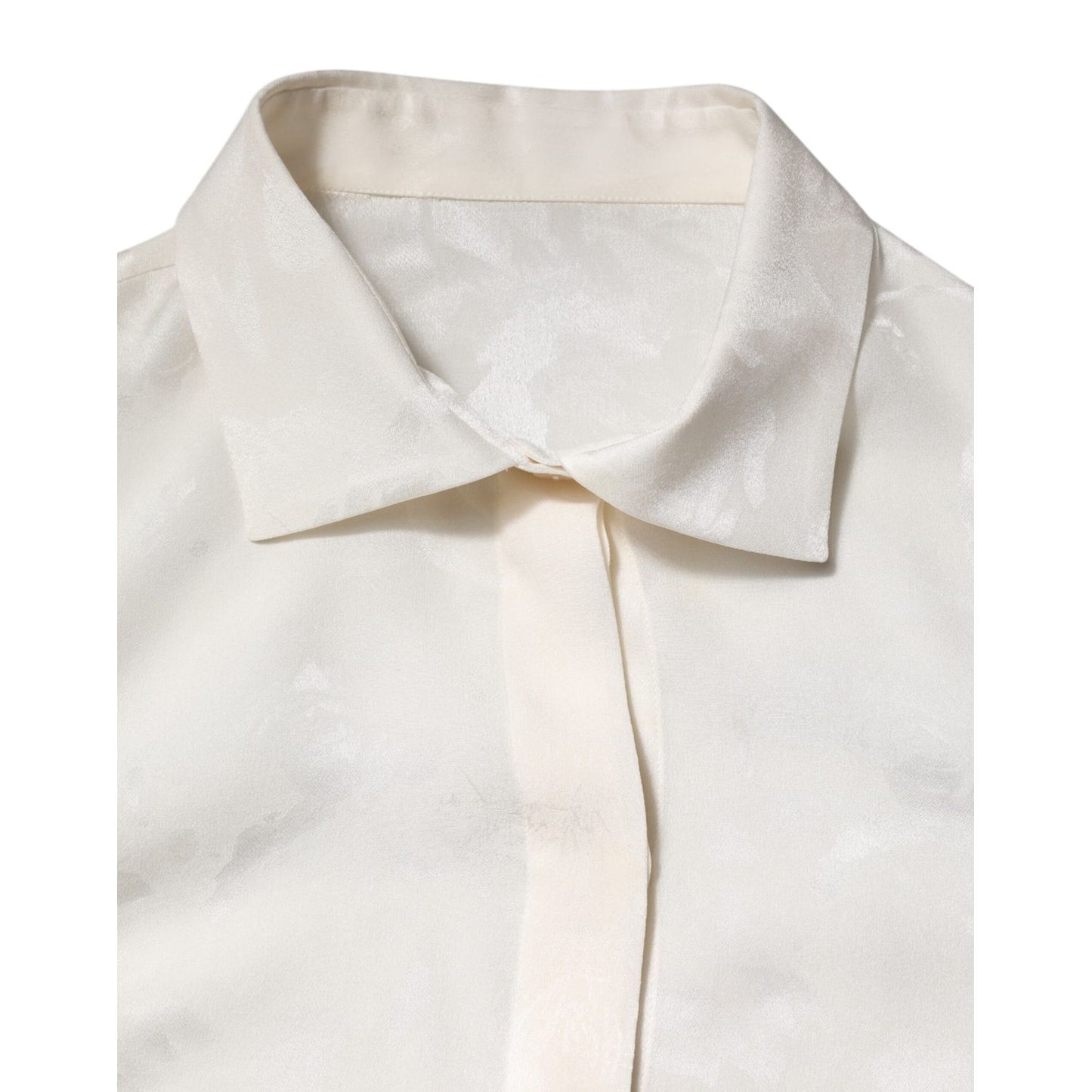 Dolce & Gabbana White Silk Long Sleeves Collared Shirt Top
