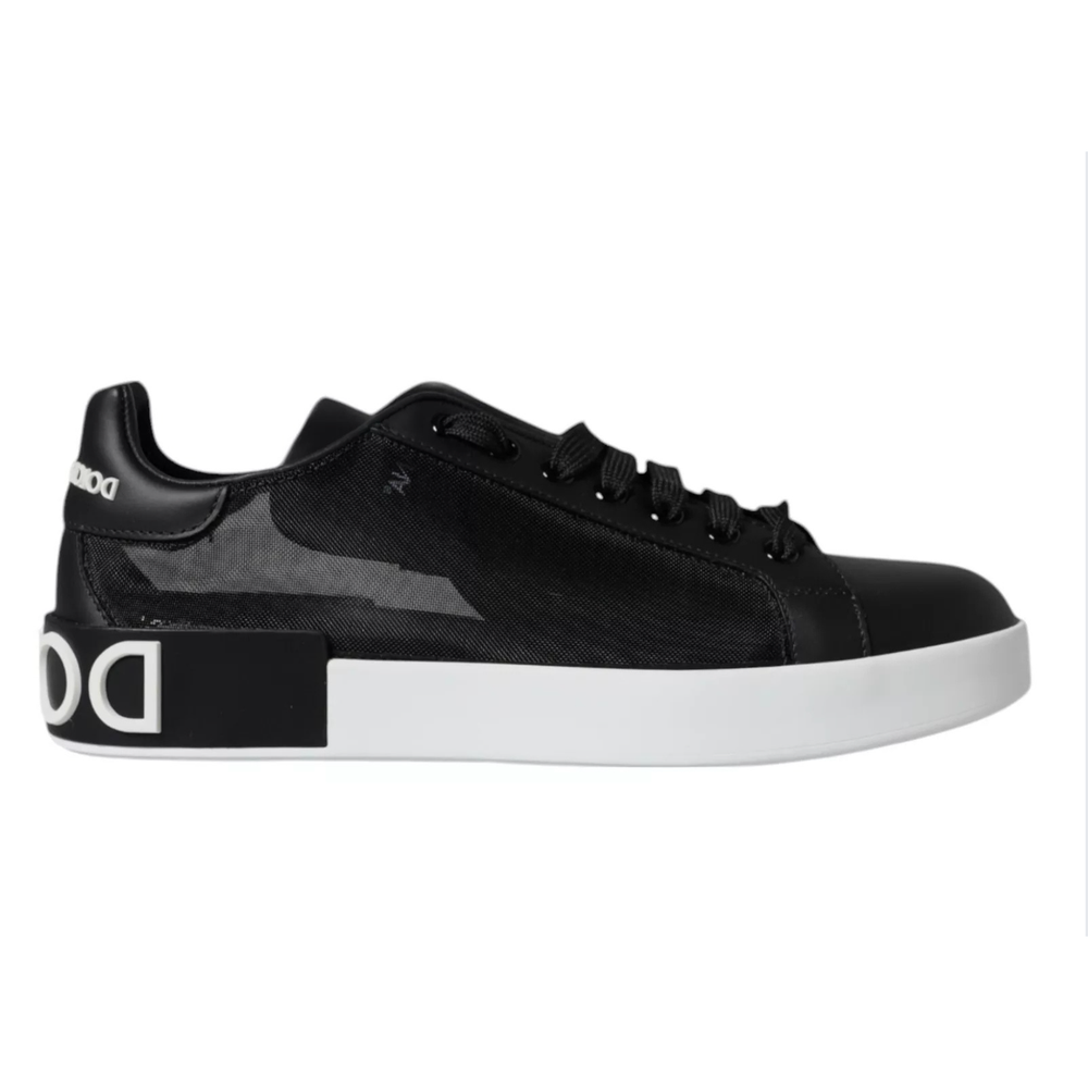 Dolce & Gabbana Black Calf Leather Portofino Sneakers Shoes LA12168-36.5