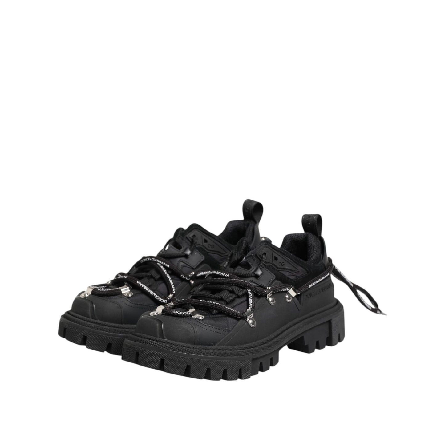 Dolce & Gabbana Black Low Top Lace Up Trekking Sneakers Shoes MV7787-39.5