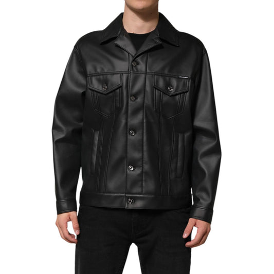 Dolce & Gabbana Black Polyester Button Down Biker Jacket