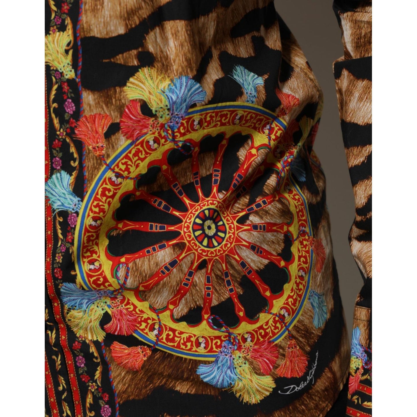 Dolce & Gabbana GOLD Cotton Tiger Carretto Long Sleeve Shirt TSH90633-40