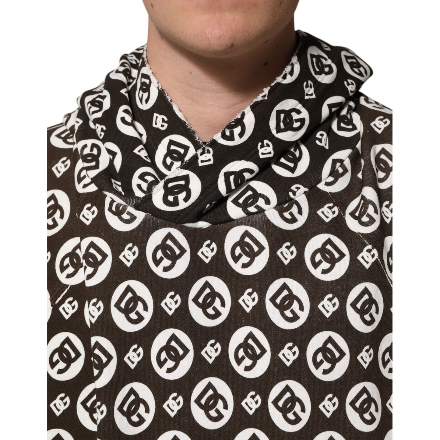 Dolce & Gabbana Brown White DG Logo Short Hoodie Sweater TSH91201-52