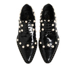 Dolce & Gabbana Black Leather Faux Pearl Dress Broque Shoes LA12823-39