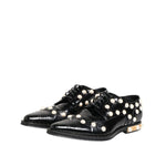 Dolce & Gabbana Black Leather Faux Pearl Dress Broque Shoes LA12823-39