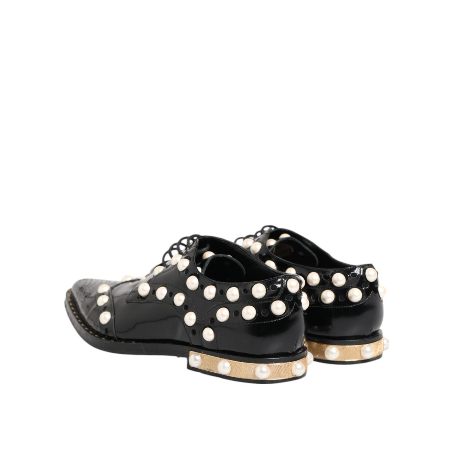 Dolce & Gabbana Black Leather Faux Pearl Dress Broque Shoes LA12823-39