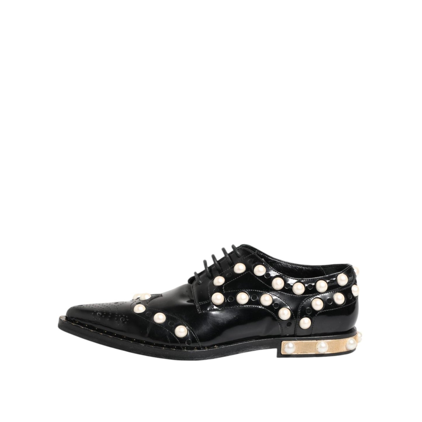 Dolce & Gabbana Black Leather Faux Pearl Dress Broque Shoes LA12823-39