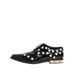 Dolce & Gabbana Black Leather Faux Pearl Dress Broque Shoes LA12823-39