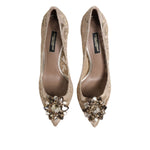 Dolce & Gabbana Beige Taormina Lace Crystal Heels Pumps Shoes LA12820-35.5