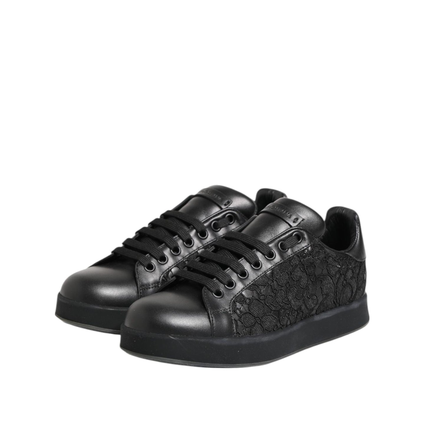 Dolce & Gabbana Black Floral Lace Low Top Sneakers Shoes LA12775-35