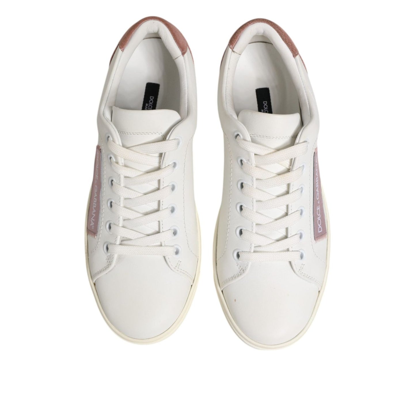 Dolce & Gabbana White Pink Leather Low Top Sneakers Shoes LA12795-35