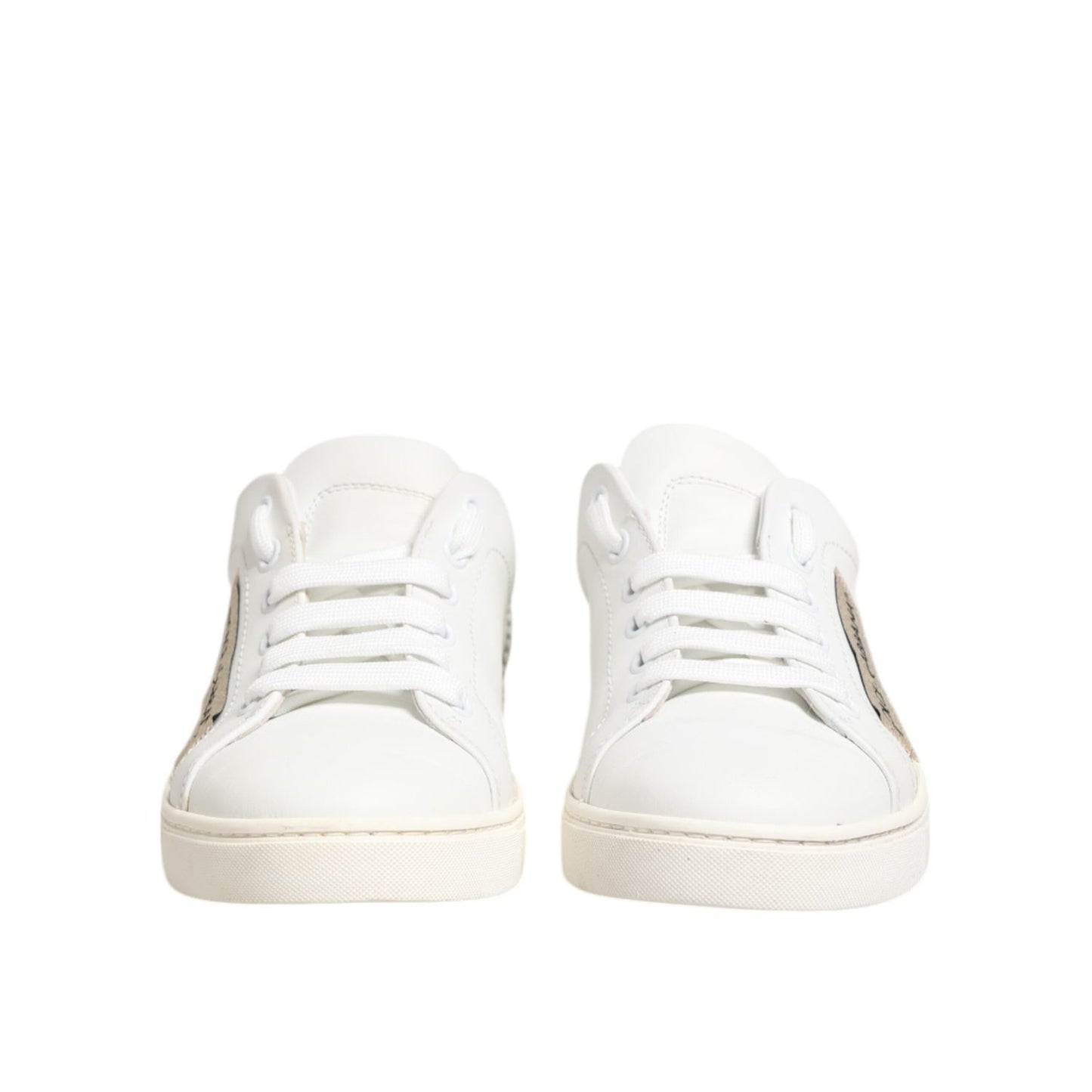 Dolce & Gabbana White Gray Leather Low Top Sneakers Shoes LA12796-37.5