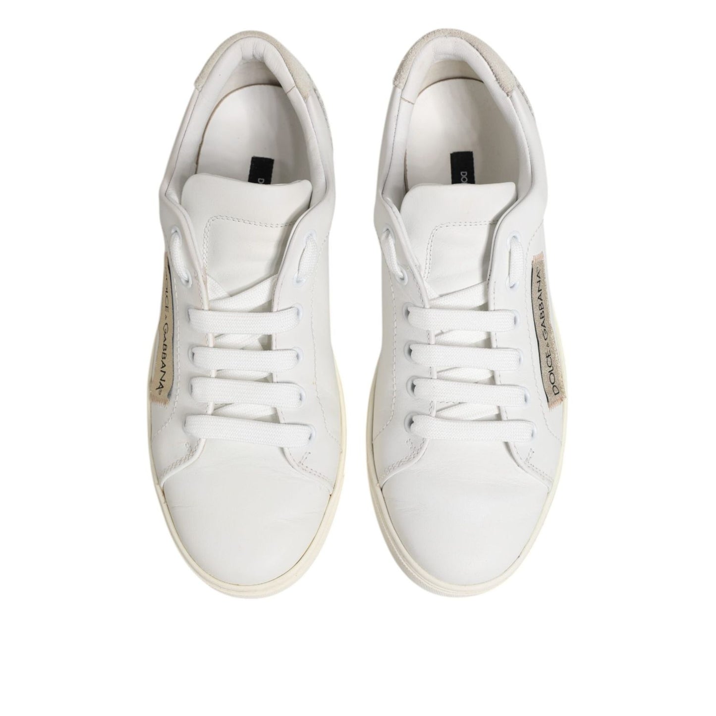 Dolce & Gabbana White Gray Leather Low Top Sneakers Shoes LA12796-37.5