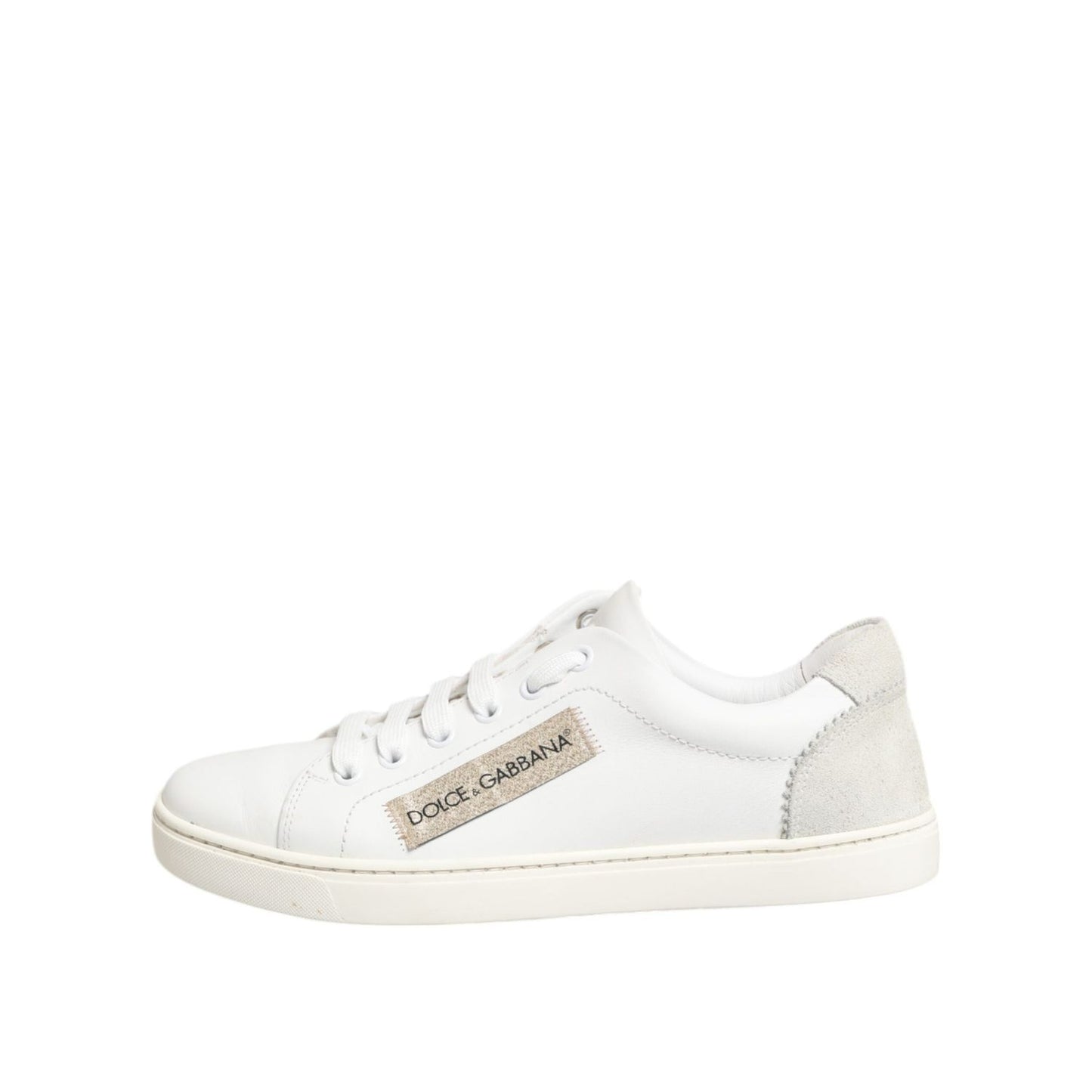 Dolce & Gabbana White Gray Leather Low Top Sneakers Shoes LA12796-37.5