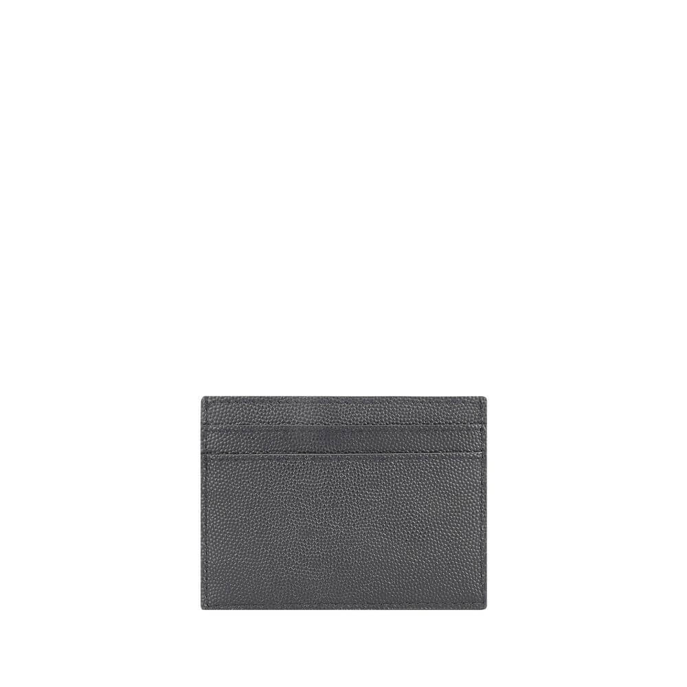 Saint Laurent Gray Calf Leather Bos Taurus Wallet, black calfskin card holder with embossed logo, made in Italy, AW25 collection.
