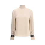 Brunello Cucinelli Silk turtleneck Blouse with Precious Bracelets BR-MB993EK714C8561-L