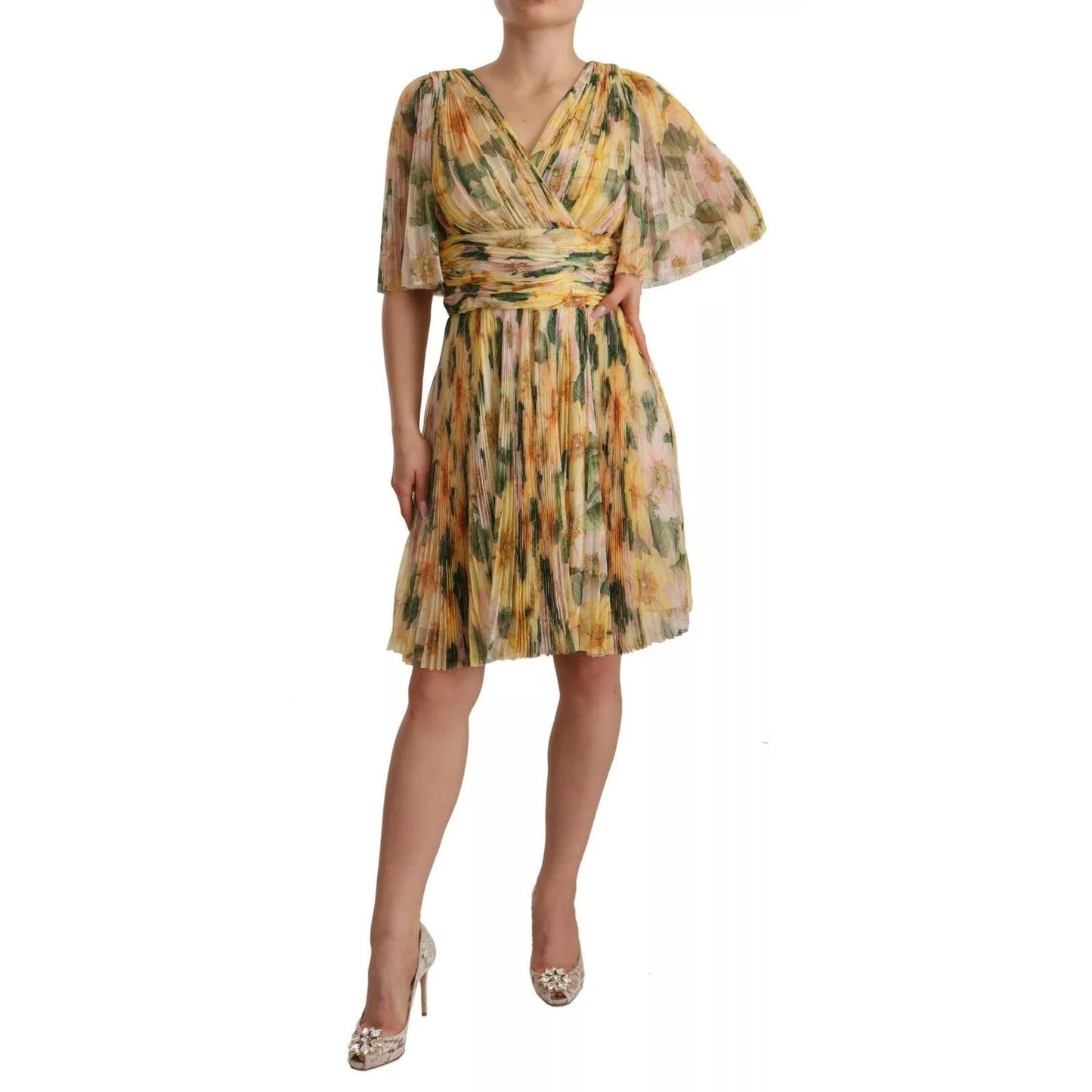 Dolce & Gabbana Yellow Floral Print Pleated Maxi Dress DR28261-38