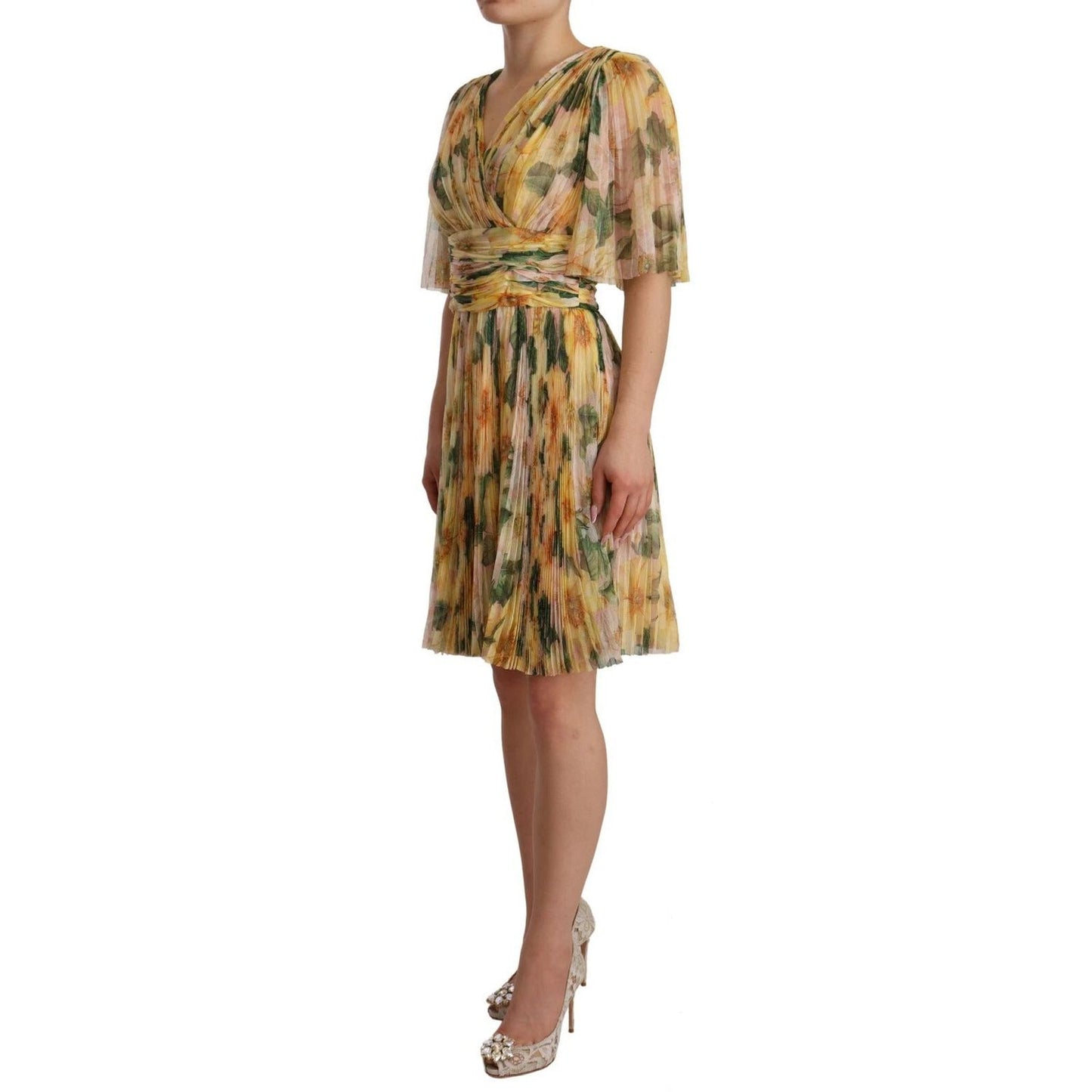 Dolce & Gabbana Yellow Floral Print Pleated Maxi Dress DR28261-38