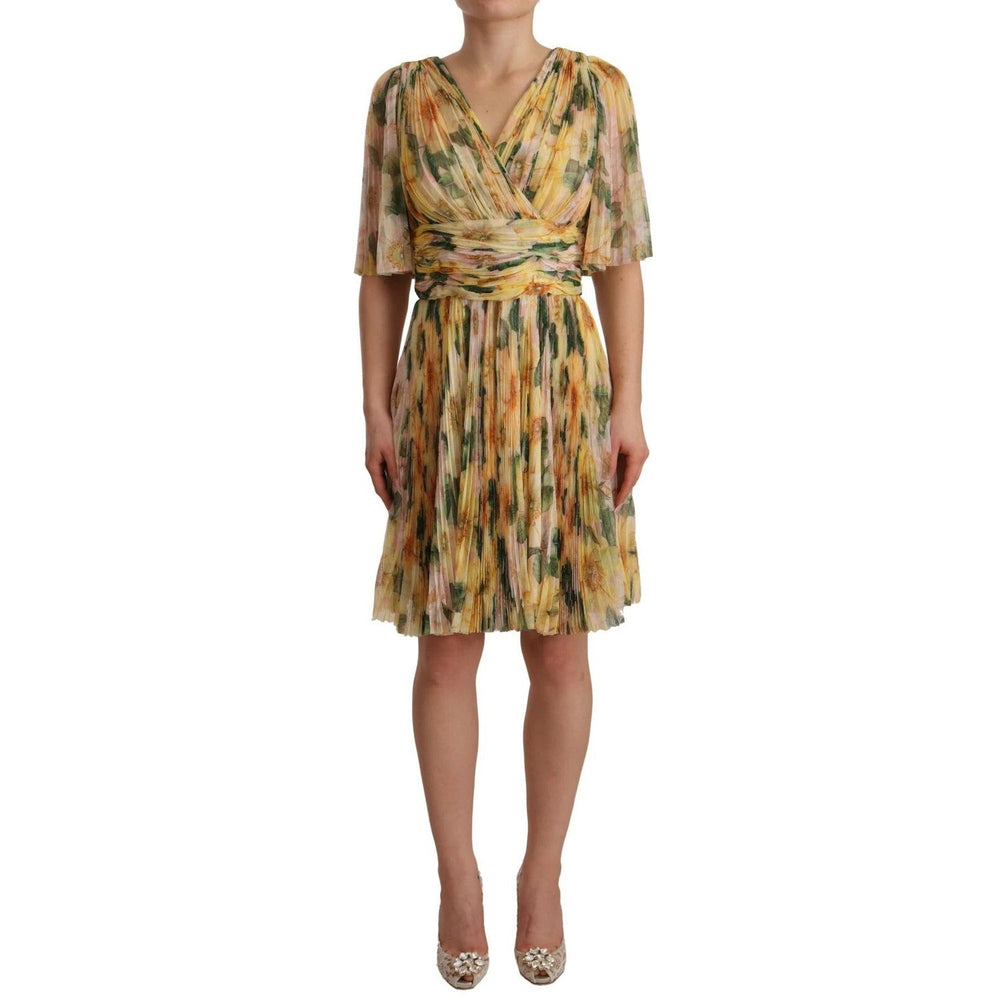 Dolce & Gabbana Yellow Floral Print Pleated Maxi Dress DR28261-38