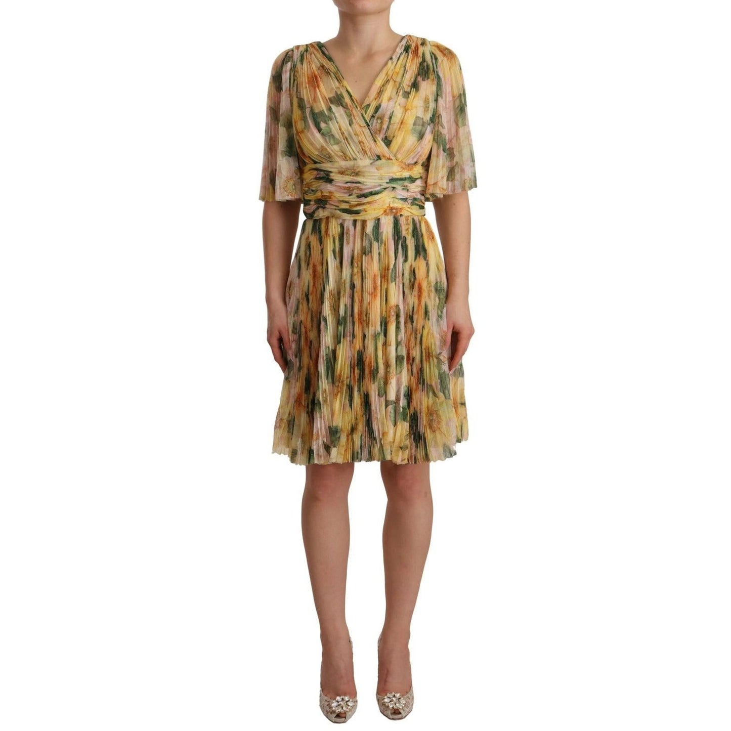 Dolce & Gabbana Yellow Floral Print Pleated Maxi Dress DR28261-38
