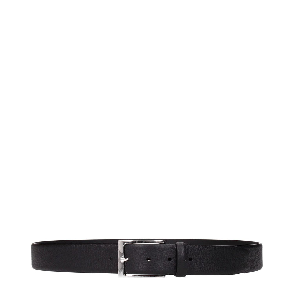 Testoni Black Leather Regular Belts TE-8547194896649-100 CM / 40 INCHES