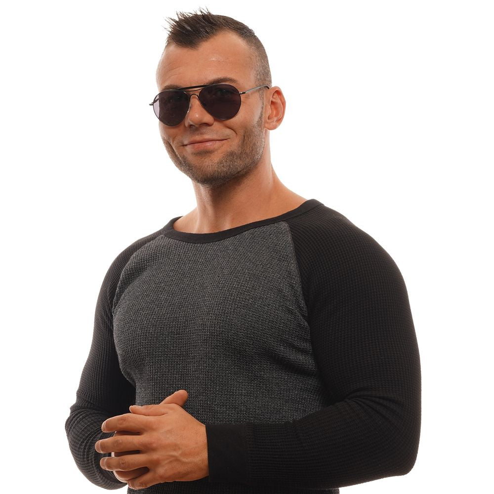 Man wearing Ermenegildo Zegna Black Titanium Sunglasses, showcasing aviator style with full-rim black titanium frame and grey lenses.