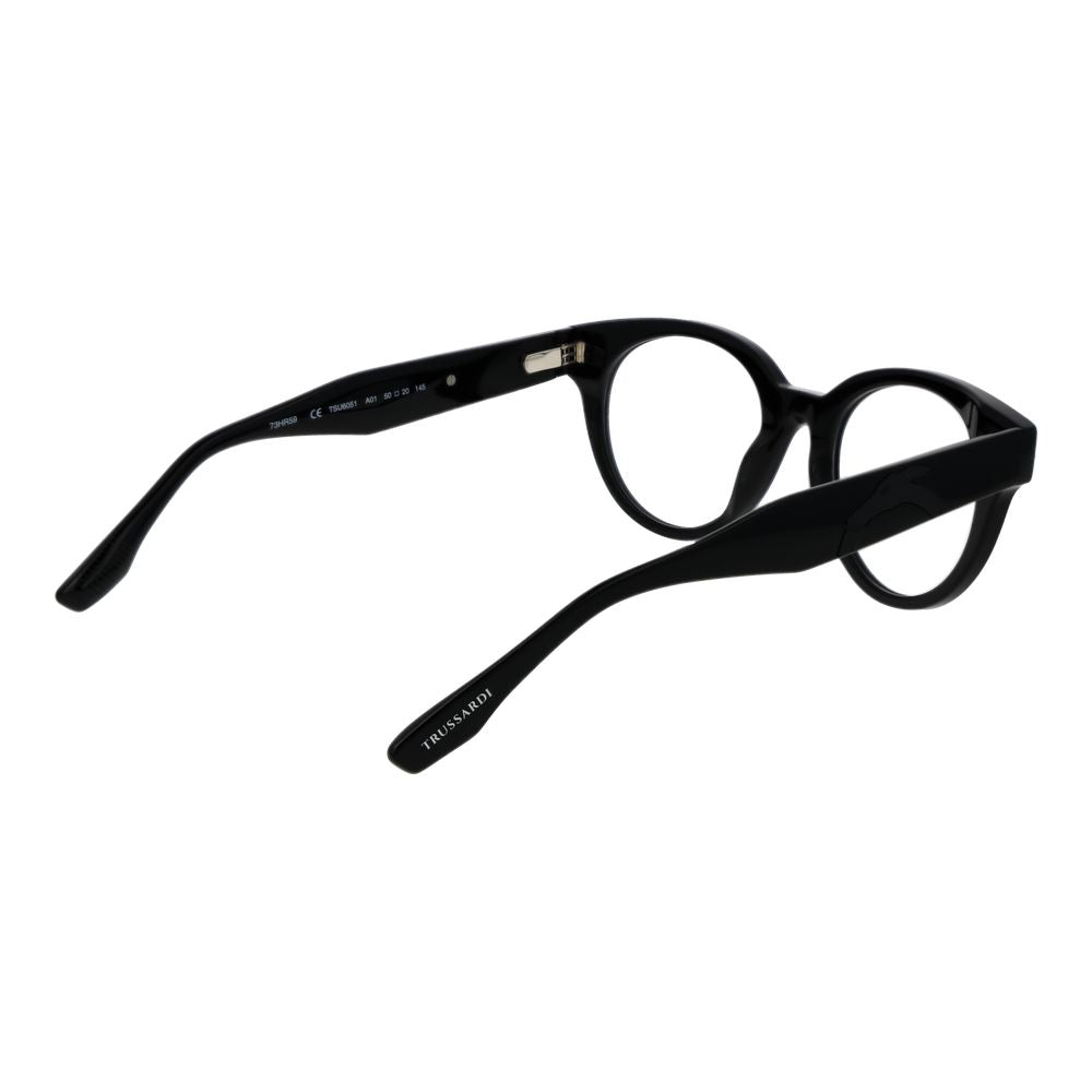 Trussardi Black Acetate Glasses (Frames) unisex eyewear with full-rim black acetate frame and demo lenses, spring hinge for comfort