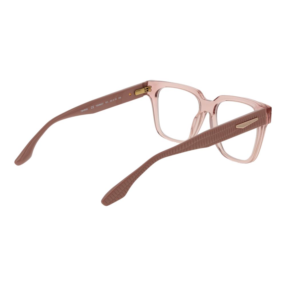 Trussardi Pink Acetate Glasses (Frames) in rose color with full-rim square style, featuring spring hinge and demo plastic lenses.