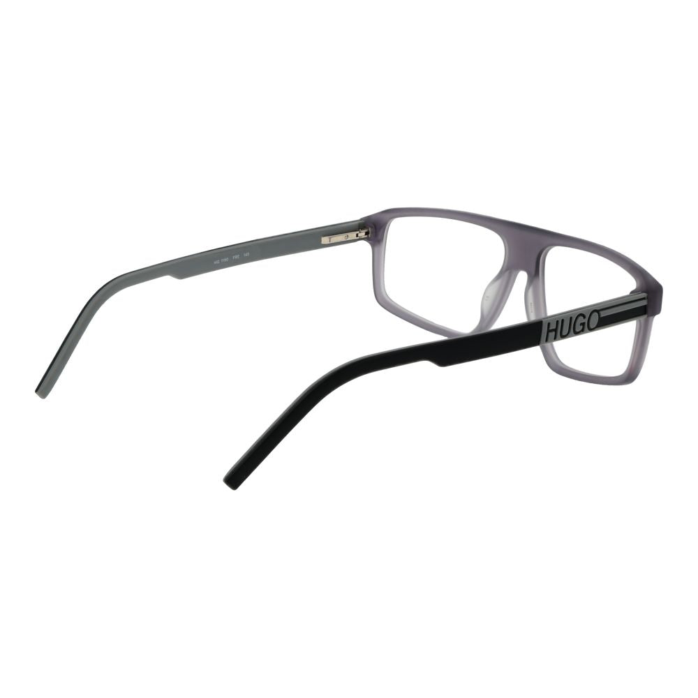 Hugo Boss Gray Acetate Glasses (Frames) featuring full-rim design with rectangle demo lenses, grey acetate frame, spring hinge for men.