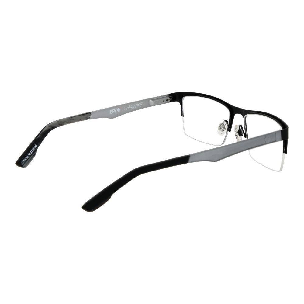 Spy Black Plastic Glasses (Frames) unisex half-rim with spring hinge, black rectangle style, demo lenses, size 54-18-140, branded pouch included.