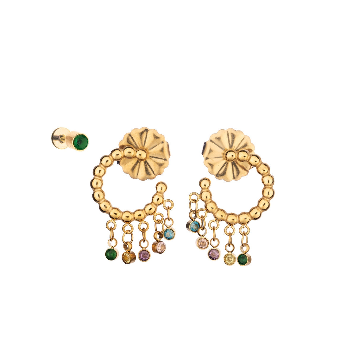 AN JEWELS JEWELRY Mod. AB.EP017 gold earrings with colorful gemstone accents displayed on a white background