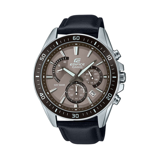 CASIO EDIFICE Mod. RETROGRADE CHRONOGRAPH XL LEATHER - TAN BLACK WATCHES
