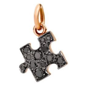 CHARMS DODO MOD. DMC1001PZZLSDBB9R puzzle piece charm with black stones on gold loop.