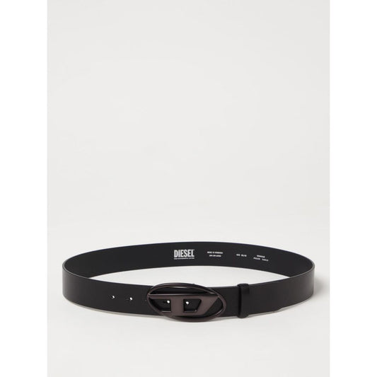 Diesel Black Leather Regular Belt with metal logo buckle for sophisticated everyday wear